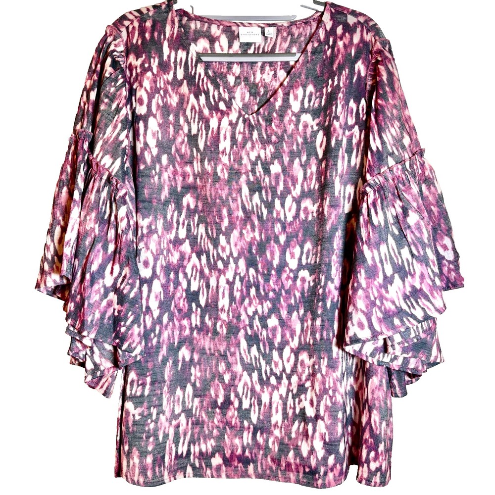 New Direction Women's Boho Style Pink Multi Color V-Neck Blouse Butterfly Sleeve